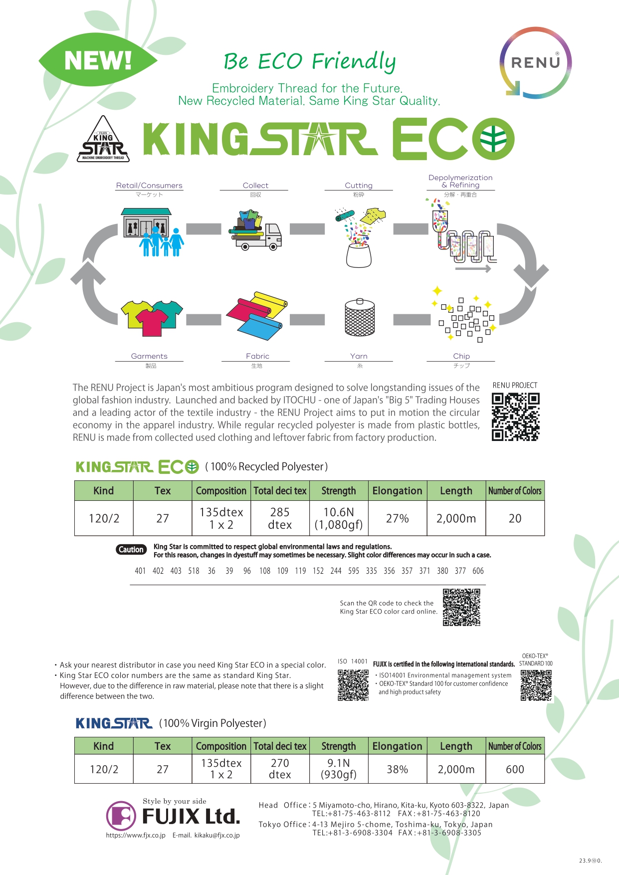 Fujix Ltd. has introduced ‘KING STAR ECO’, a sewing machine embroidery thread for use with RENU!